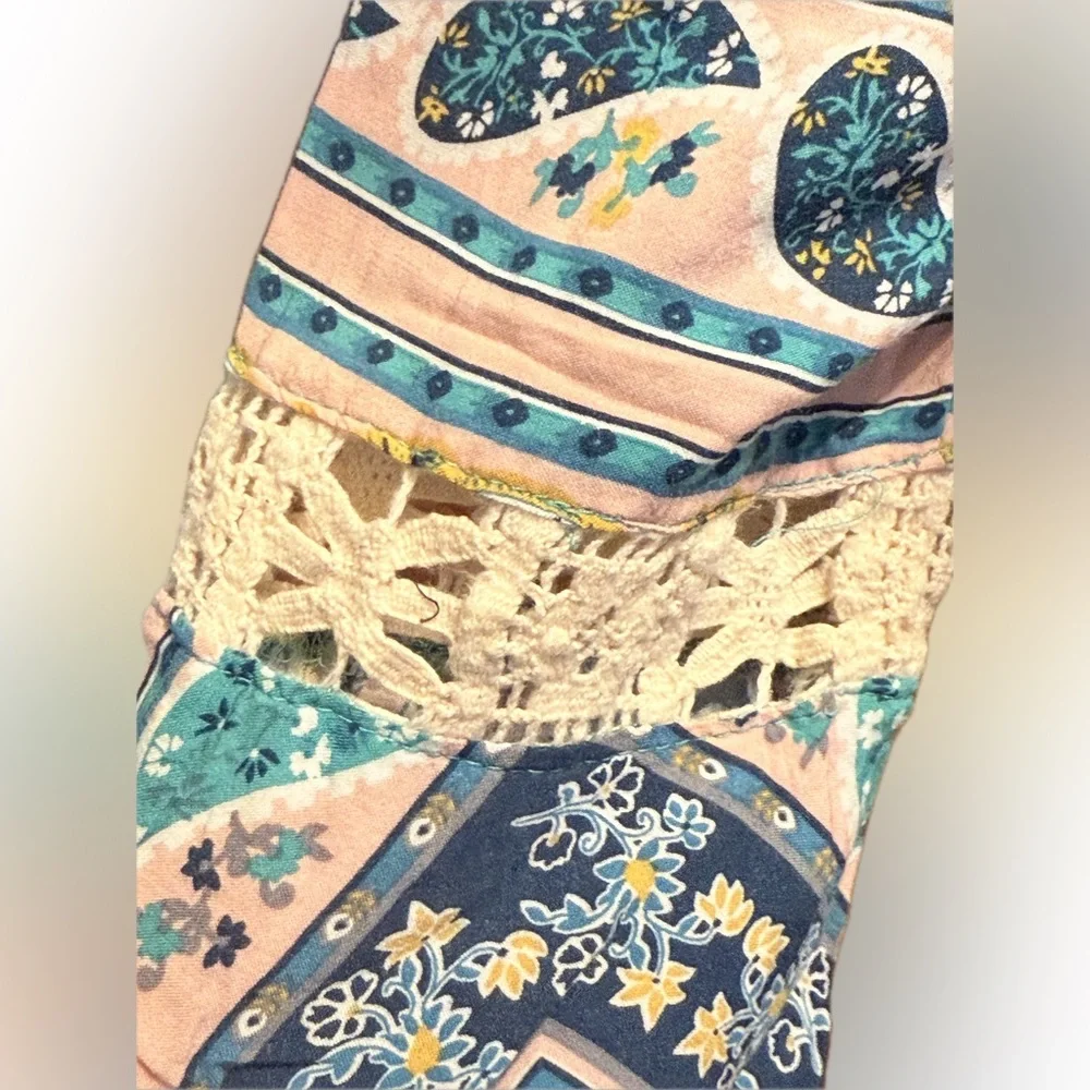 Umgee Boho Dress Size Small Bell Sleeve Paisley PocketsTassel Tie Back Beach - Picture 9 of 15